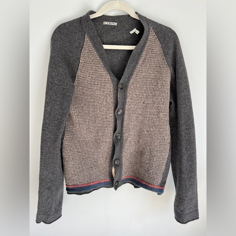 207 Vintage ICEBERG Made in Italy Wool Cashmere Sweater Cardigan Medium Flawed